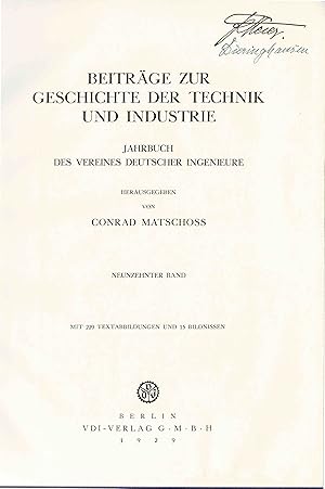 Beiträge zur Geschichte der Technik und Industrie (Jahrbuch des Vereines deutscher Ingenieure 19....