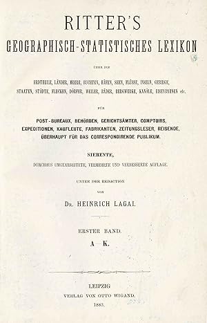 Ritter's geographisch-statistisches Lexikon über die Erdtheile, Länder, Meere, Buchten, Häfen, Se...