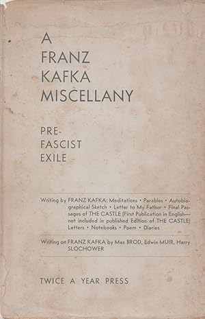 Bild des Verkufers fr A Franz Kafka Miscellany _ Pre-Fascist Exile zum Verkauf von San Francisco Book Company