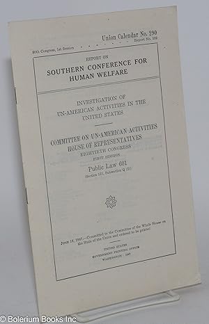 Image du vendeur pour Report on Southern Conference for Human Welfare mis en vente par Bolerium Books Inc.