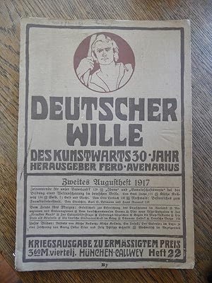 Immagine del venditore per Deutscher Wille. Des Kunstwarts 30 Jahr. Zweites Augustheft 1917. venduto da Antiquariat Floeder