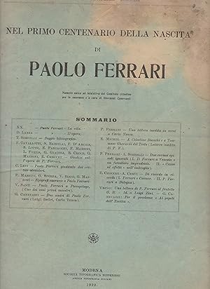 NEL PRIMO CENTENARIO DELLA NASCITA DI PAOLO FERRARI, Modena, Società Tipografica modenese, 1922