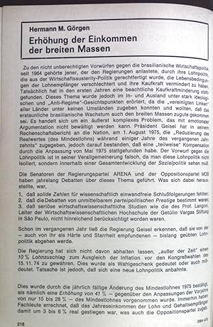 Bild des Verkufers fr Erhhung der Einkommen der breiten Massen. in: Deutsch-Brasilianische Hefte Jahrgang XIV Nr. 4/ 1975. zum Verkauf von books4less (Versandantiquariat Petra Gros GmbH & Co. KG)