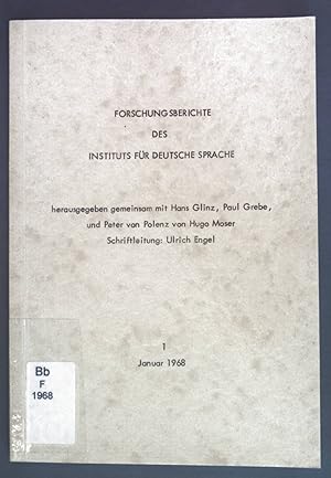 Imagen del vendedor de Forschungsberichte des Instituts fr deutsche Sprache 1. a la venta por books4less (Versandantiquariat Petra Gros GmbH & Co. KG)