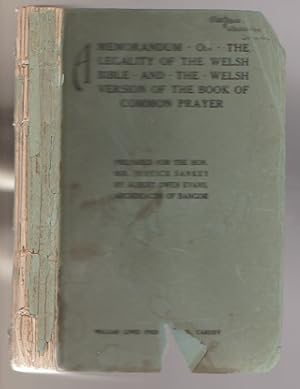 Immagine del venditore per A Memorandum on the Legality of the Welsh Bible And The Welsh Version Of The Book Of Common Prayer venduto da Sonnets And Symphonies