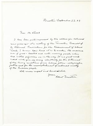 Seller image for Autograph Letter Signed [ALS] Denouncing Racial Segregation for sale by Manhattan Rare Book Company, ABAA, ILAB
