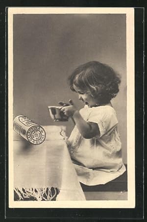 Ansichtskarte Kinder-Milch Galactina, Mädchen will aus einer Schüssel schlürfen