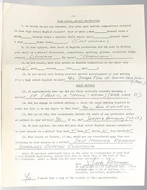 Jack Kerouac Autograph Questionnaire Signed.