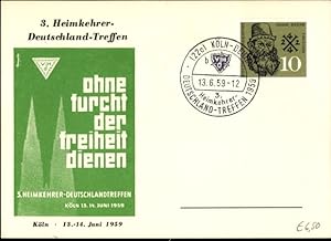 Bild des Verkäufers für Ansichtskarte / Postkarte Köln am Rhein, 3. Heimkehrer Deutschlandtreffen 1959, Ohne Furcht der Freiheit dienen, VdH zum Verkauf von akpool GmbH