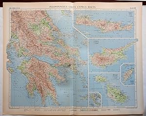 Peloponnesus Crete Cyprus Malta 1956-7 Geographical Institute vintage folio map