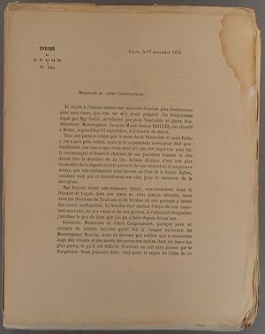 Seller image for Lettre aux prtres annonant le dcs de Monseigneur Jacques-Marie-Joseph Baills -  Rome le 17 novembre. 17 novembre 1873. for sale by Librairie Et Ctera (et caetera) - Sophie Rosire