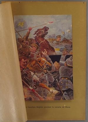 Charge des lanciers anglais à la bataille de Mons. Gravure colorisée extraite de l'histoire illus...