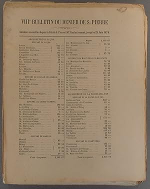 Huitième bulletin du denier de Saint-Pierre : aumônes recueillies depuis la fête de S. Pierre 187...