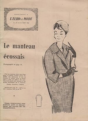 Le manteau écossais. Patron paru en supplément de l'Echo de la mode. 20 mars 1960.