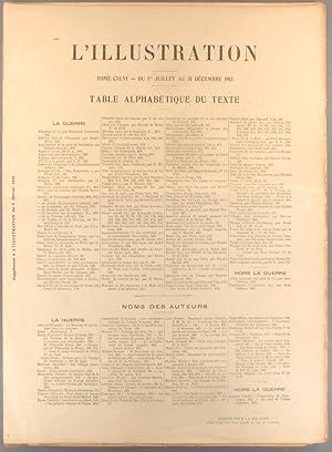 Imagen del vendedor de Table alphabtique de la revue L'Illustration. 1915, second semestre. Tome CXLVI : juillet  dcembre 1915. a la venta por Librairie Et Ctera (et caetera) - Sophie Rosire