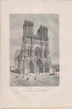 Bild des Verkufers fr Cathdrale de Reims. Gravure extraite de la Nouvelle gographie universelle d'Elise Reclus. zum Verkauf von Librairie Et Ctera (et caetera) - Sophie Rosire