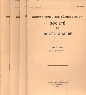 Compte rendu des séances de la Société de Biogéographie. Tome 62, en 4 fascicules. Mars 1986 à dé...