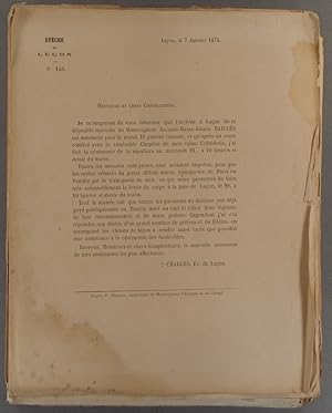 Lettre annonçant l'arrivée à Luçon de la dépouille mortelle de Mgr Jacques-Marie-Joseph Baillès. ...