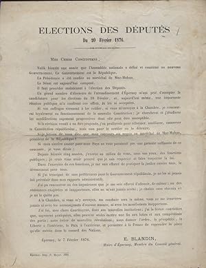 Profession de foi de E. Blandin - Maire d'Epernay pour les élections législatives de février 1876...