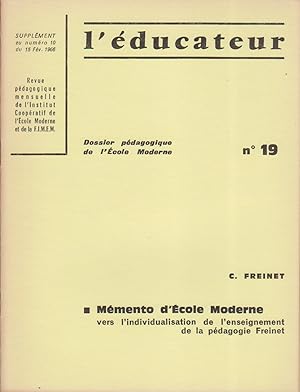 Seller image for Mmento d'cole moderne. Vers l'individualisation de l'enseignement par la pdagogie Freinet. Par Clestin Freinet. Fvrier 1966. for sale by Librairie Et Ctera (et caetera) - Sophie Rosire