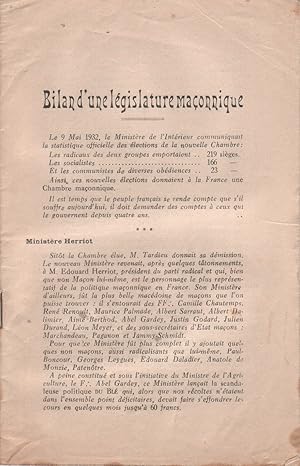 Bilan d'une législature maçonnique. Brochure de propagande antimaçonnique, éditée sans couverture...