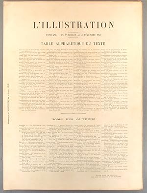 Imagen del vendedor de Table alphabtique de la revue L'Illustration. 1912, second semestre. Tome CXL : juillet  dcembre 1912. a la venta por Librairie Et Ctera (et caetera) - Sophie Rosire