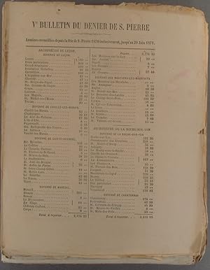 Seller image for Ve bulletin du denier de Saint-Pierre. 1870-1871. for sale by Librairie Et Ctera (et caetera) - Sophie Rosire