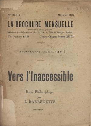 Immagine del venditore per Vers l'inaccessible. Essai philosophique. Mai-juin 1932. venduto da Librairie Et Ctera (et caetera) - Sophie Rosire