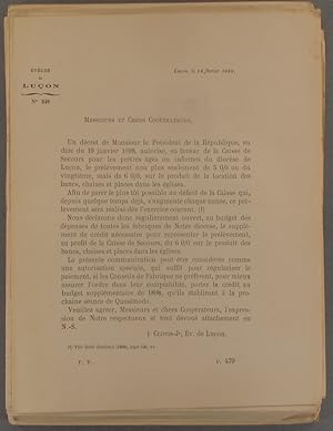 Immagine del venditore per Lettre circulaire relative  l'augmentation du prlvement sur le produit des bancs au profit de la Caisse de secours. Suivi de : Itinraire de la visite pastorale de Monseigneur l'vque de Luon pendant l'anne 1898. 14 fvrier 1898. venduto da Librairie Et Ctera (et caetera) - Sophie Rosire