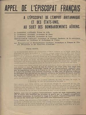 Appel de l'épiscopat français à l'épiscopat de l'Empire britannique et des Etats-Unis au sujet de...