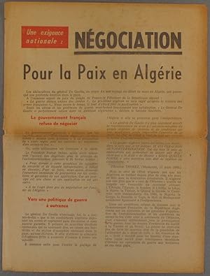Négociation pour la paix en Algérie. Tract. Mars 1960.