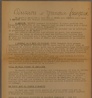 Discours et "grandeur française". Tract ronéoté. Juin 1960.