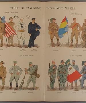 Tenue de campagne des armées alliées. Gravure en couleurs extraite de l'histoire illustrée de la ...