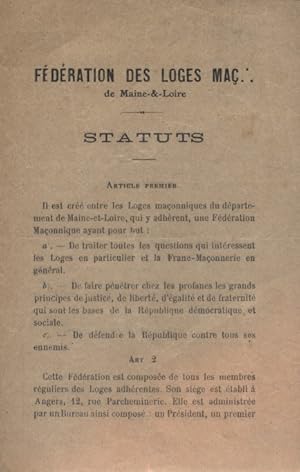 Imagen del vendedor de Fdration des loges ma. de Maine-&-Loire. Statuts. Sans date. Vers 1900. a la venta por Librairie Et Ctera (et caetera) - Sophie Rosire