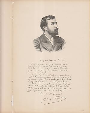 Imagen del vendedor de Georges d'Esparbs. Extrait de l'album Mariani. Figures contemporaines. Notice biographique de deux pages. Un portrait et un fac-simil d'autographe vantant les mrites du vin de coca Mariani. Vers 1900. a la venta por Librairie Et Ctera (et caetera) - Sophie Rosire