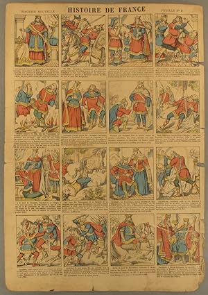 Histoire de France. Imagerie Nouvelle. Feuille N° 2. De Clovis à Dagobert. Vers 1890.