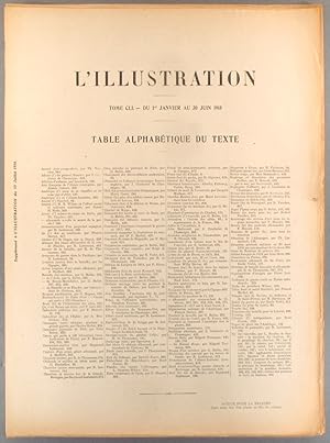 Table alphabétique de la revue L'Illustration. 1918, premier semestre. Tome CXLVII : janvier à ju...