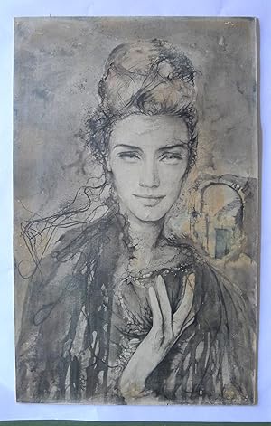 'Mrs J.R.M.Rocke'. Original pencil, gouache and pen and ink drawing. Exhibited at R.W.S. Gallerie...