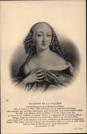 Seller image for Knstler Ansichtskarte / Postkarte Duchesse de La Vallire, Louise Francoise de la Baume, Mtresse v. Knigs Ludwig XIV. for sale by akpool GmbH