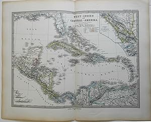Caribbean Cuba Jamaica Bahamas Haiti Puerto Rico 1878 Stieler detailed map