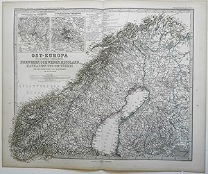 Scandinavia Norway Sweden Finland Oslo Stockholm 1874 Petermann detailed map