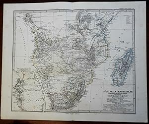 South Africa Cape Colony Transvaal Orange Free State 1876 Stieler detailed map