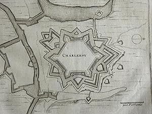 Charleroi Haunaut Belgium Military Fortifications 1700's engraved city plan