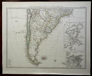 South America Patagonia Chile Argentina Falkland Islands 1867 Stieler map