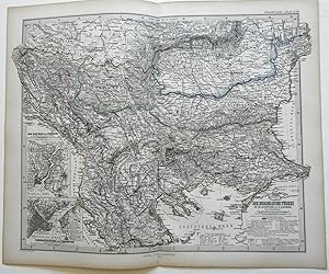 Ottoman Empire Balkans Serbia Bulgaria Romania 1874 Stieler detailed map