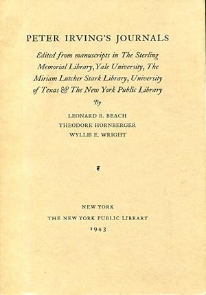 Seller image for Peter Irving's Journals - Edited from Manuscripts in the Sterling Memorial Library, Yale University, The Miriam Lutcher Stark Library, University of Texas & The New York Public Library for sale by MyLibraryMarket