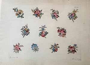 Blumen. Rosen. Original altkolorierter Kupferstich von Auvray um 1780
