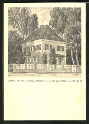 Imagen del vendedor de Knstler-Ansichtskarte Mnchen-Harlaching, Landhaus Dr. Heinr. Herbert, Gabriel-Max-Strasse 60 a la venta por Bartko-Reher