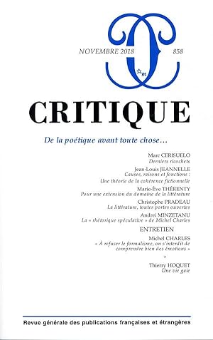 revue critique N.858 ; de la poétique avant toute chose