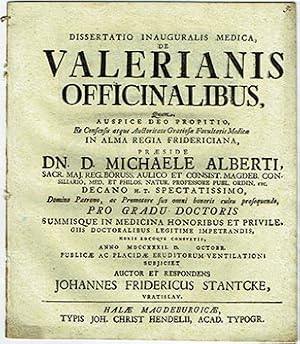 Dissertatio inauguralis medica, de Valerianis officinalibus, quam auspice deo propitio, et consen...